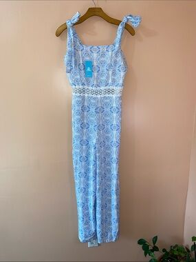 Light Blue Printed Tie-Shoulder Jumpsuit